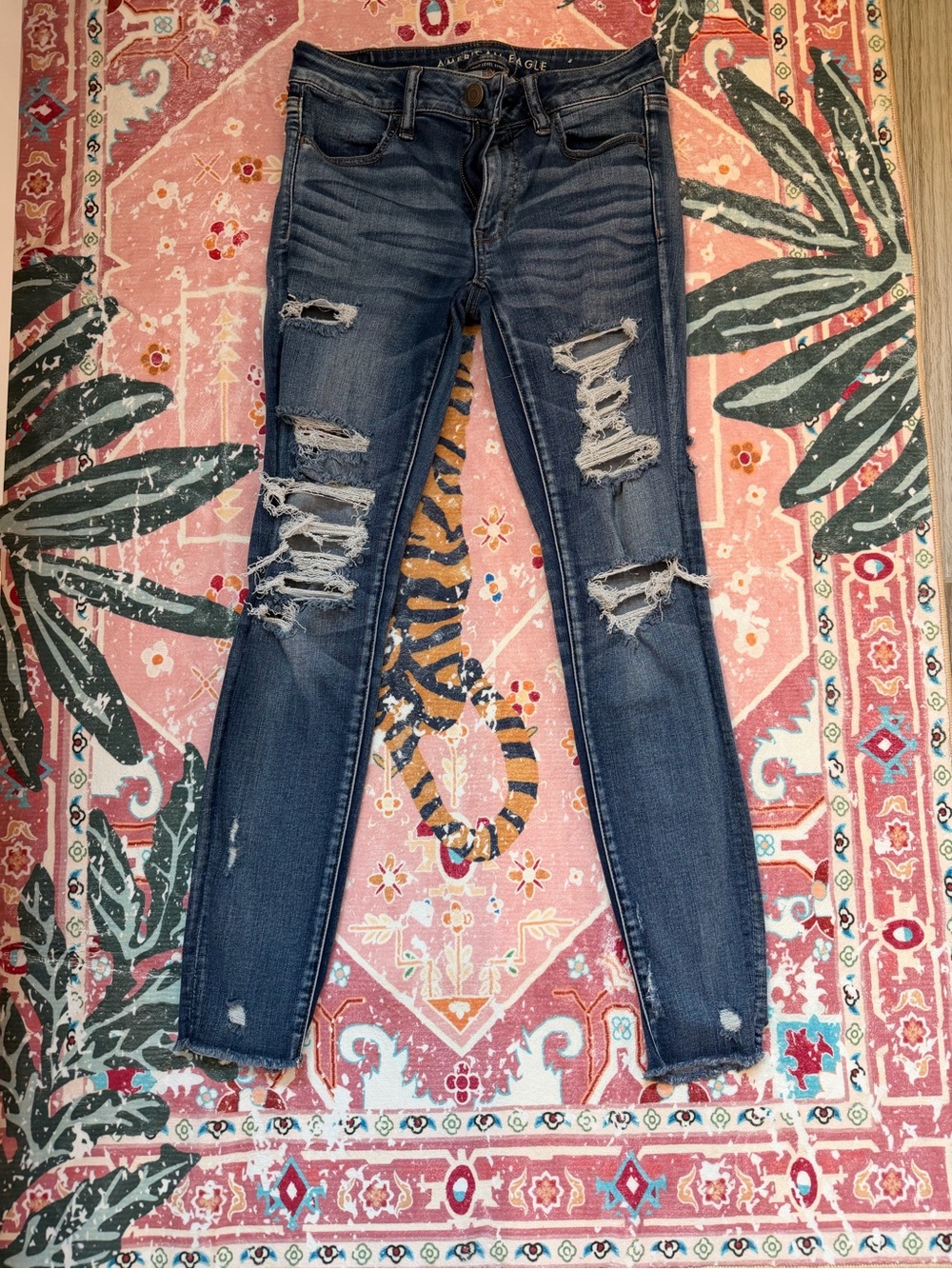 American Eagle Outfitters Dark Blue Distressed Skinny Jeans